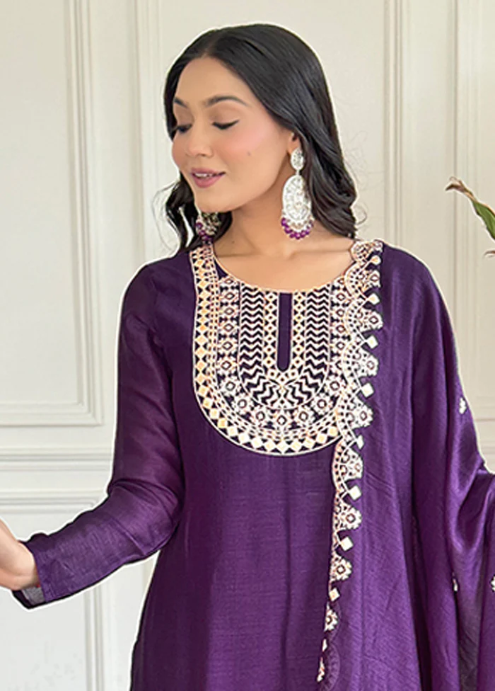 3 Pc Wine Silk Suit Set - Image 2