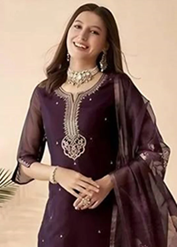 3 Pc Wine Silk Suit Set - Image 2
