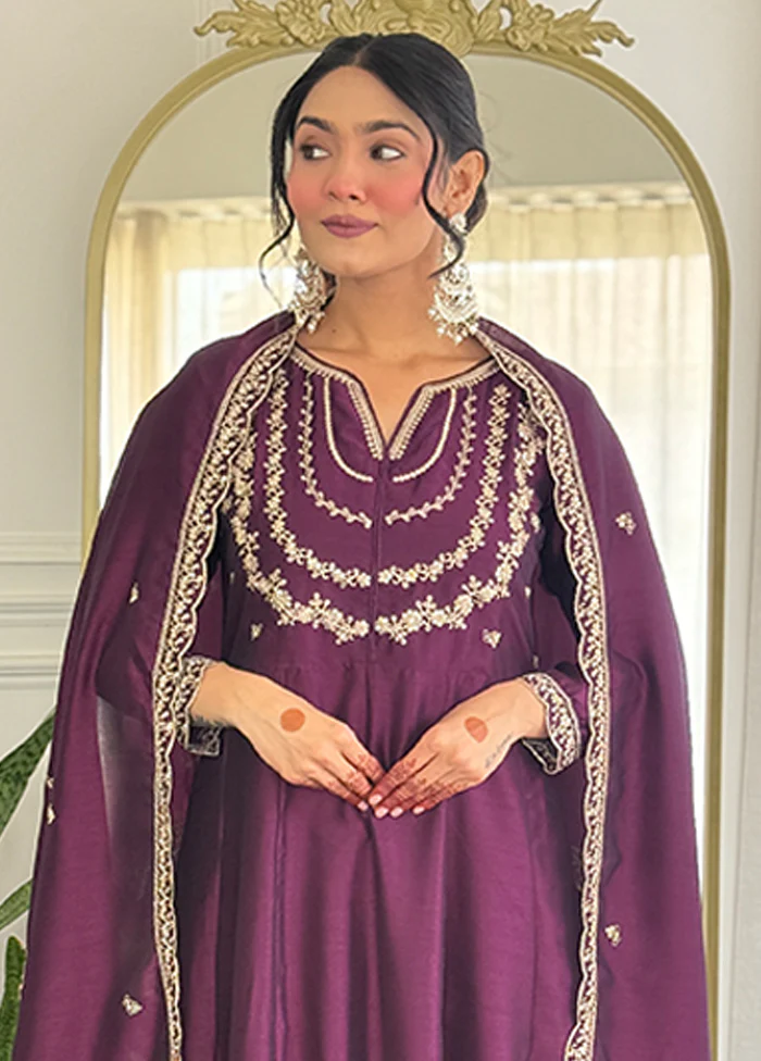 3 Pc Wine Silk Suit Set - Image 2