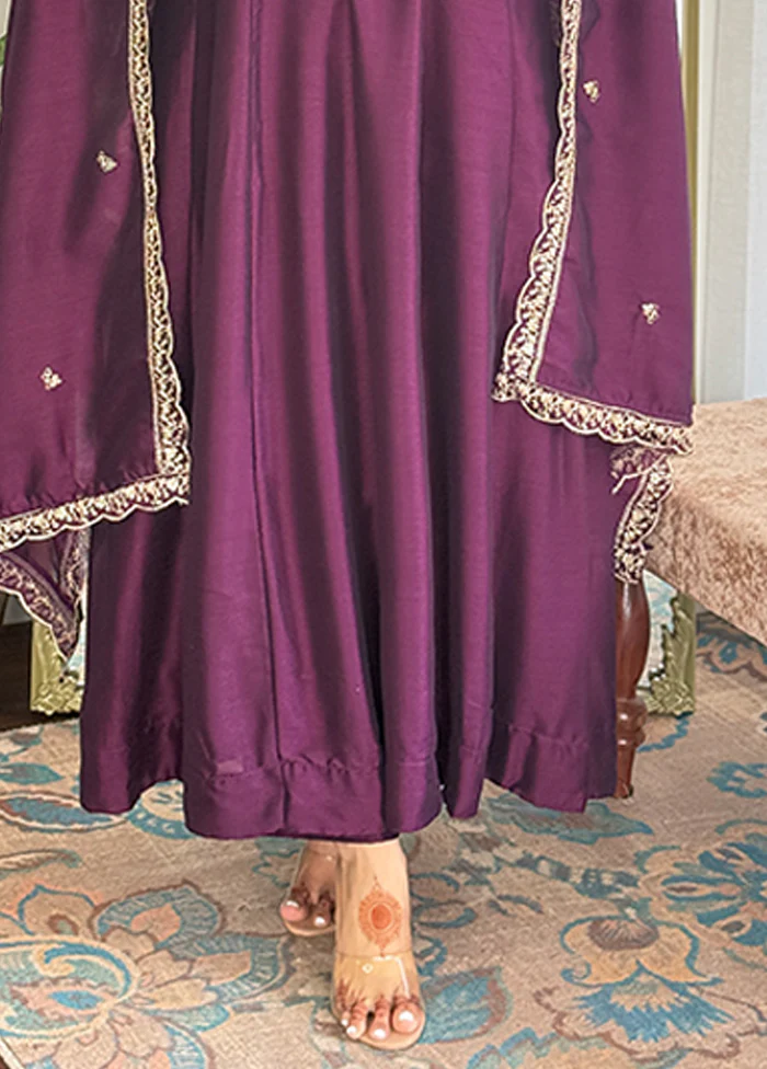 3 Pc Wine Silk Suit Set - Image 3