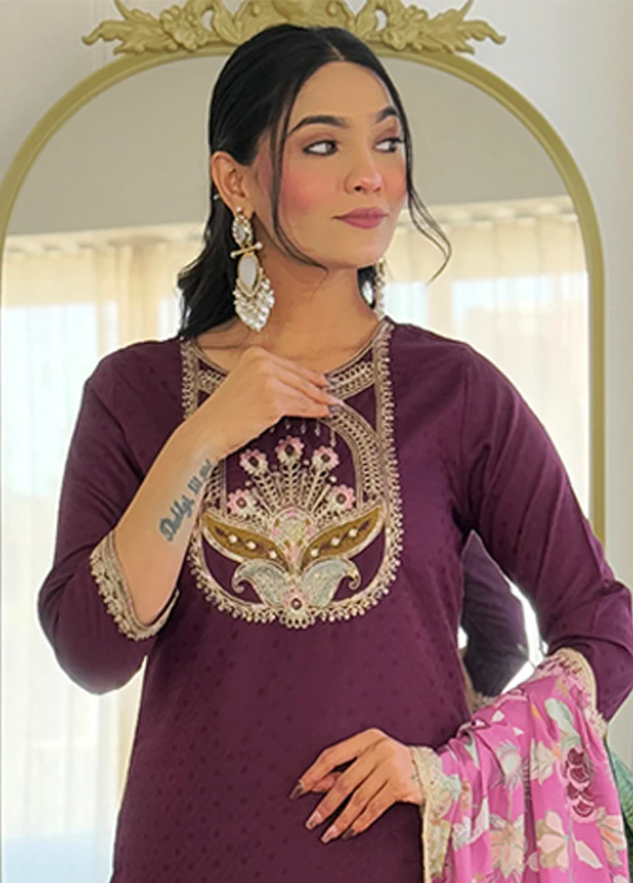 3 Pc Wine Silk Suit Set - Image 2