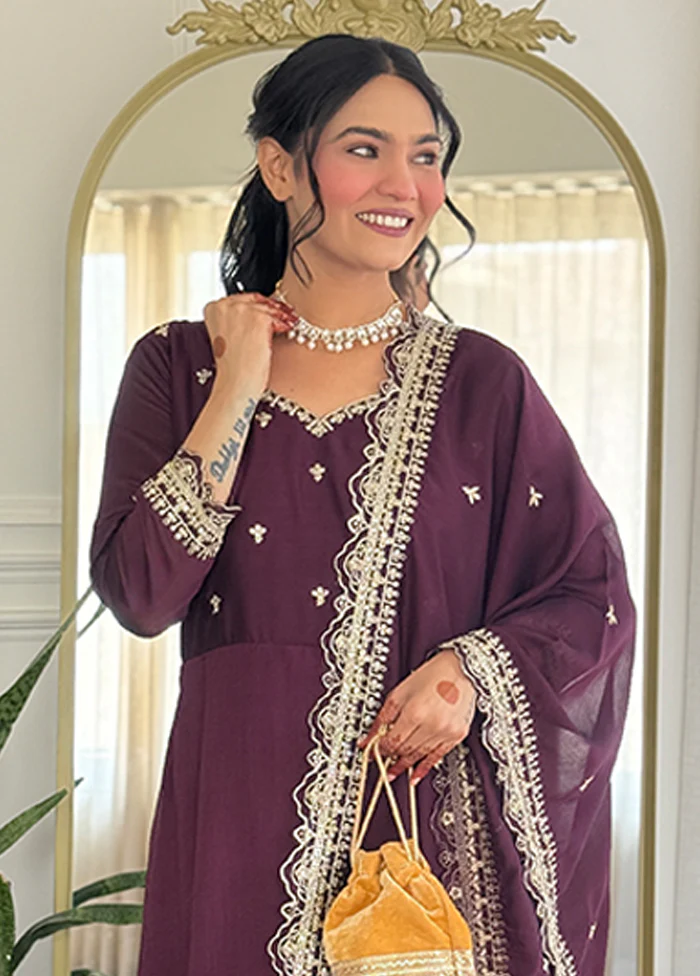 3 Pc Wine Silk Suit Set - Image 2