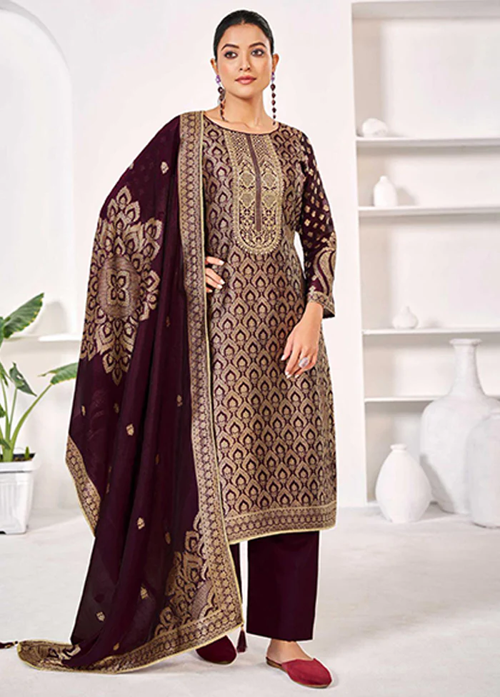 3 Pc Wine Silk Suit Set