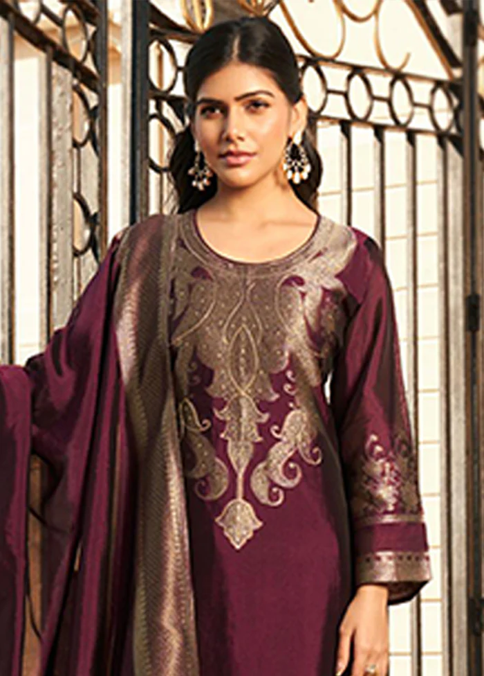 3 Pc Wine Silk Suit Set - Image 2