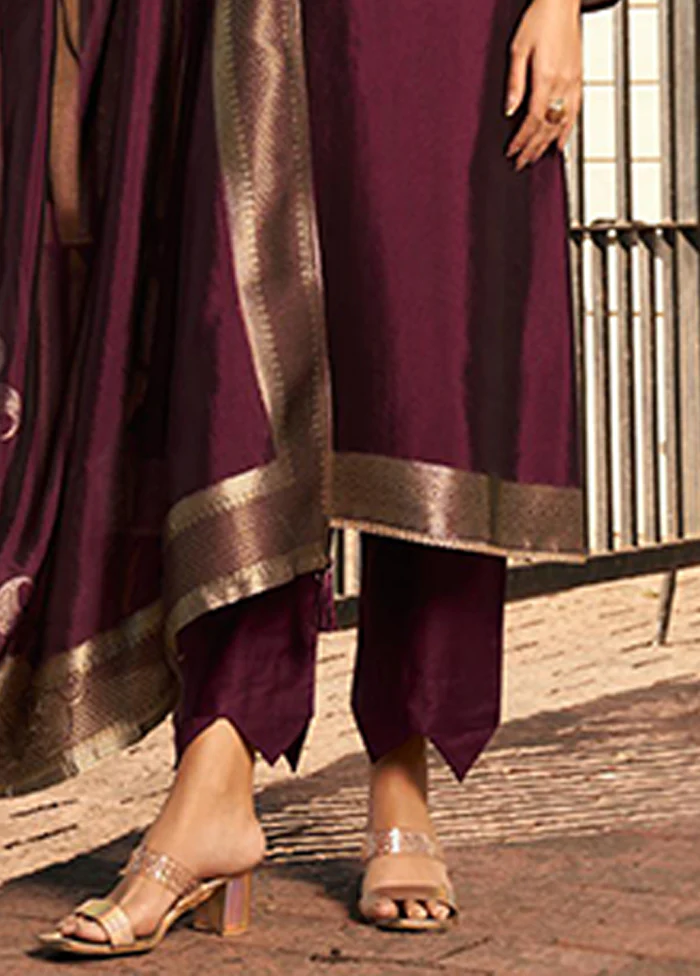 3 Pc Wine Silk Suit Set - Image 3