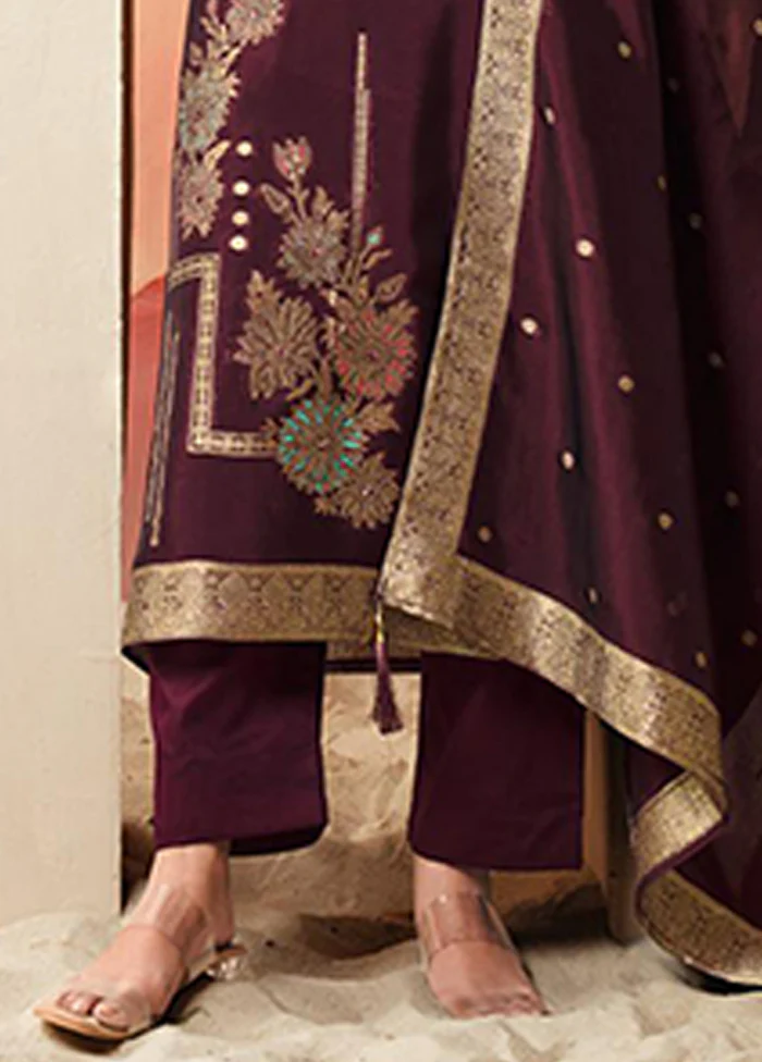 3 Pc Wine Silk Suit Set - Image 3