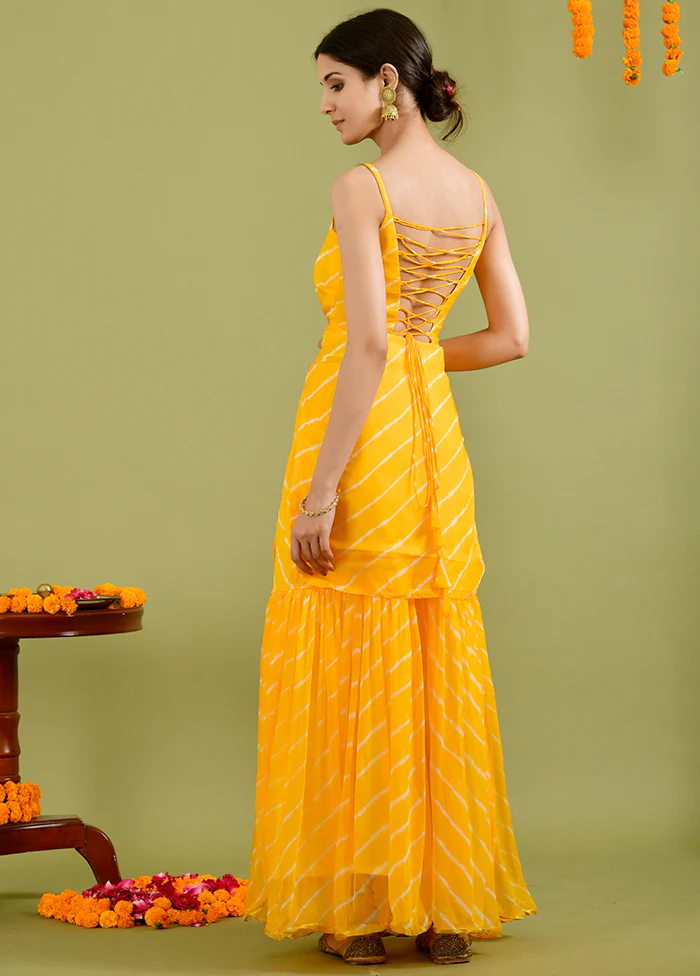3 Pc Yellow Chiffon Sharara Suit Set With Dupatta - Image 2