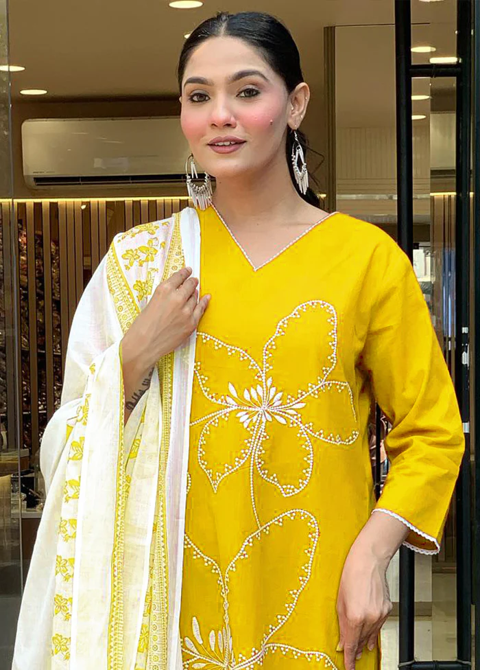 3 Pc Yellow Cotton Suit Set - Image 3