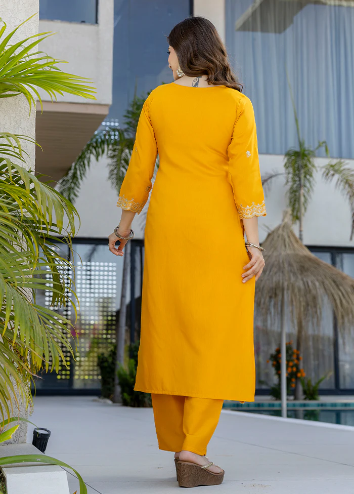 3 Pc Yellow Cotton Suit Set - Image 3