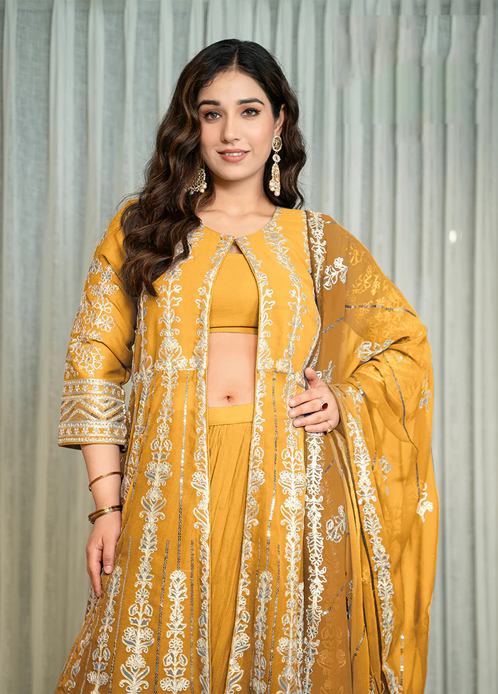 3 Pc Yellow Georgette Suit Set - Image 2