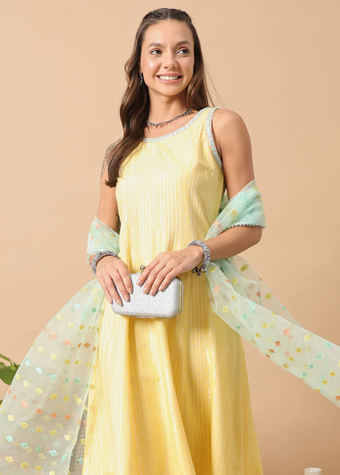 3 Pc Yellow Readymade Cotton Dupatta Suit Set - Image 2