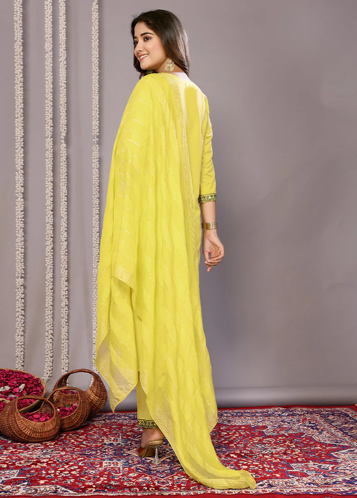 3 Pc Yellow Readymade Cotton Suit Set - Image 2