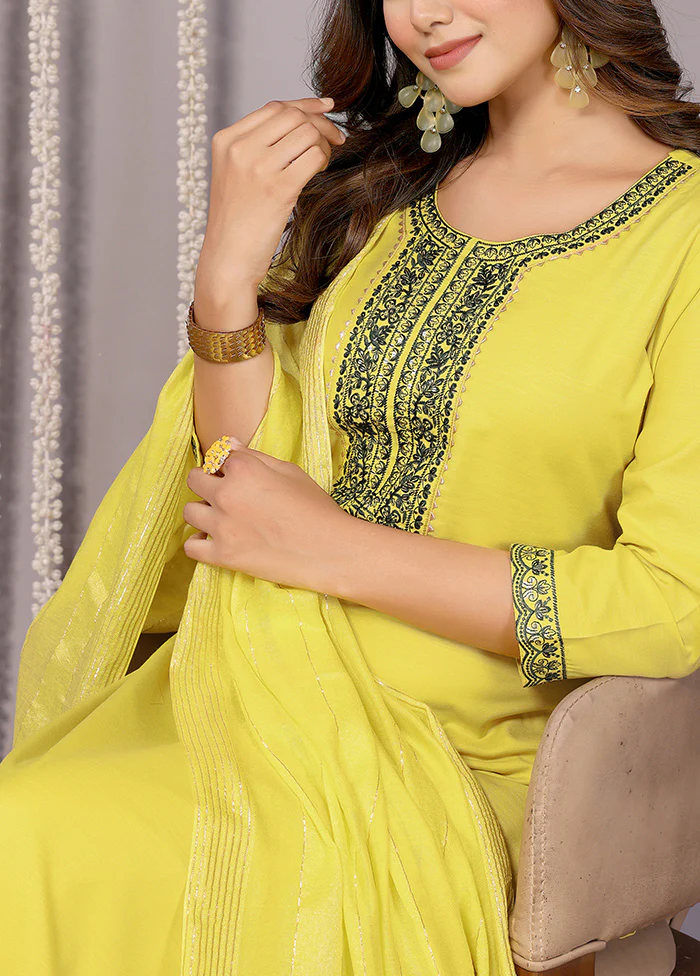 3 Pc Yellow Readymade Cotton Suit Set - Image 3