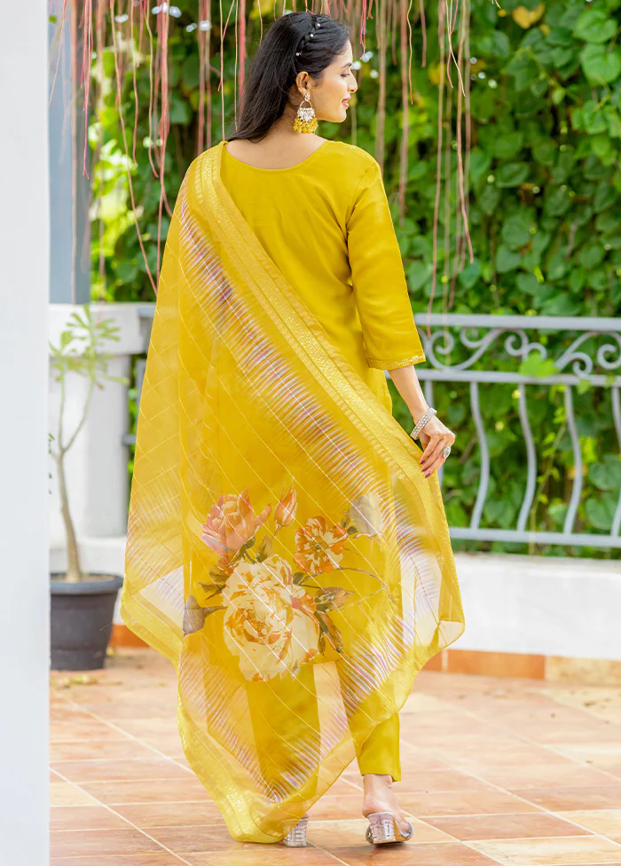 3 Pc Yellow Readymade Silk Suit Set - Image 2