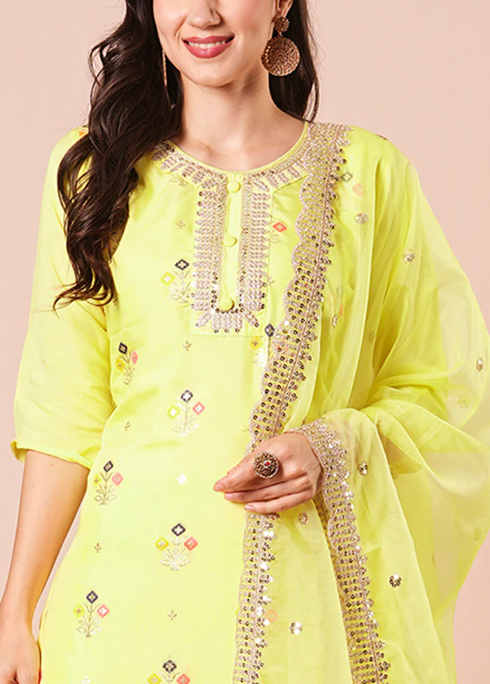 3 Pc Yellow Readymade Viscose Dupatta Suit Set - Image 3