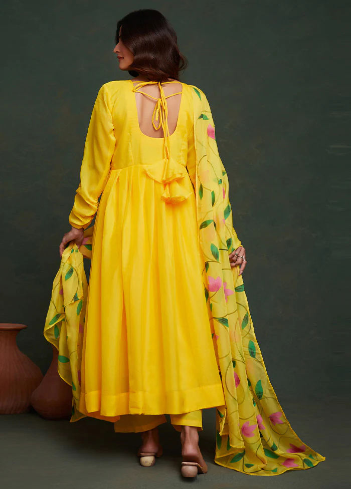 3 Pc Yellow Readymade Viscose Suit Set - Image 2