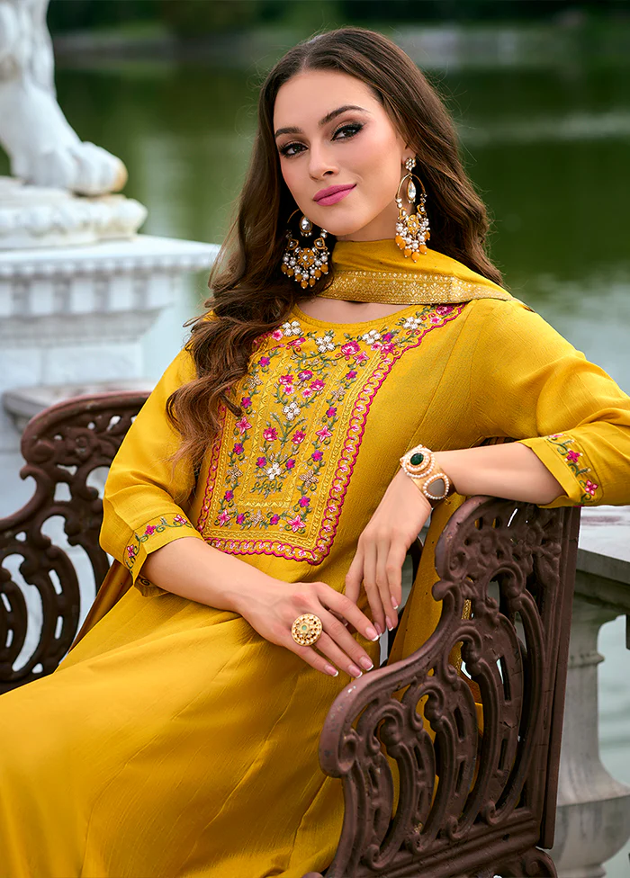 3 Pc Yellow Silk Suit Set - Image 2