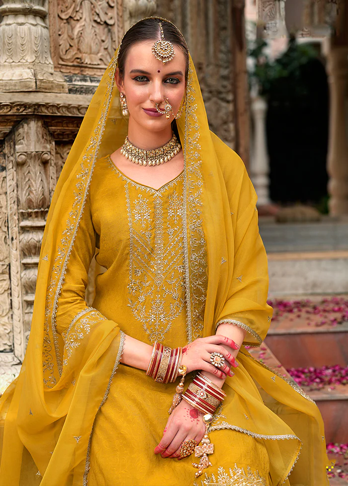 3 Pc Yellow Silk Suit Set - Image 2