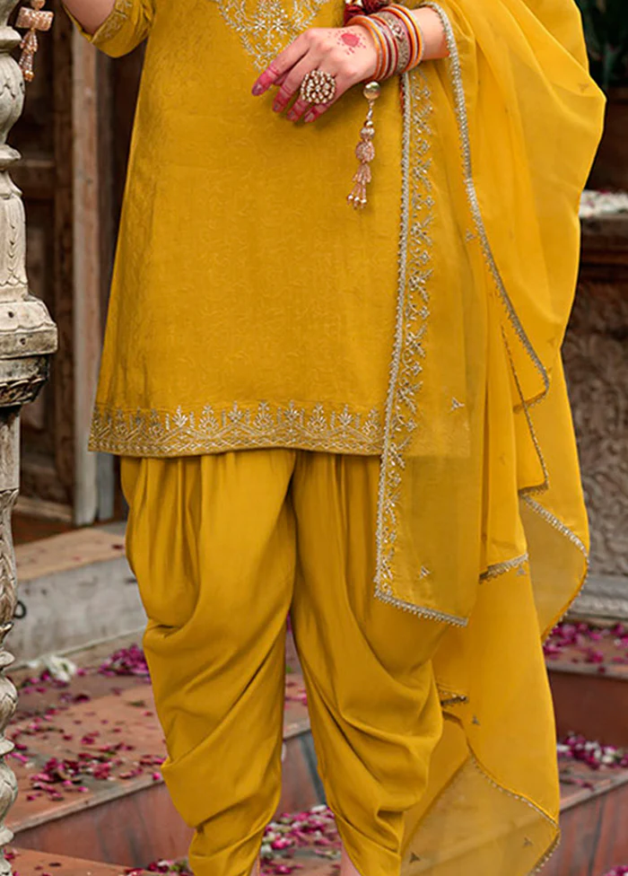 3 Pc Yellow Silk Suit Set - Image 3
