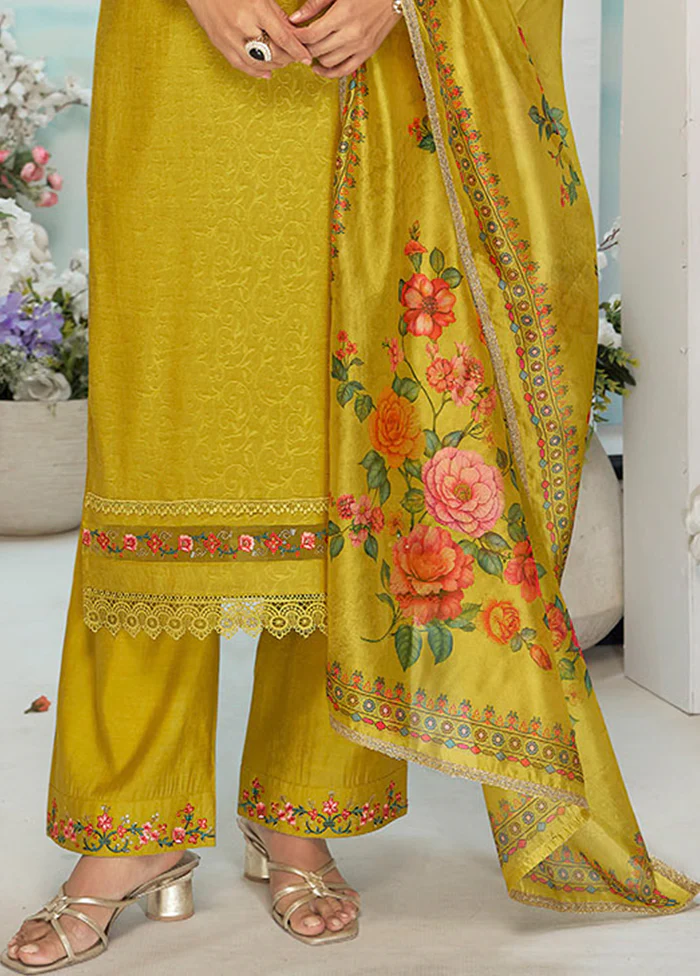 3 Pc Yellow Silk Suit Set - Image 3