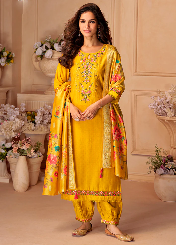 3 Pc Yellow Silk Suit Set