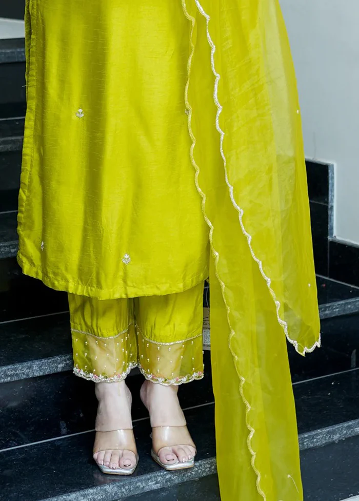 3 Pc Yellow Silk Suit Set - Image 3
