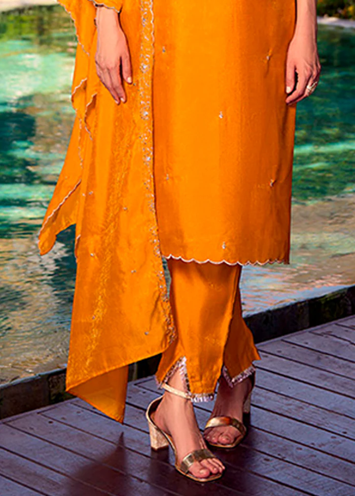 3 Pc Yellow Silk Suit Set - Image 3