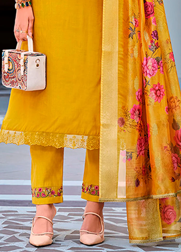 3 Pc Yellow Silk Suit Set - Image 3