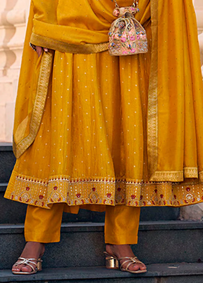 3 Pc Yellow Silk Suit Set - Image 3