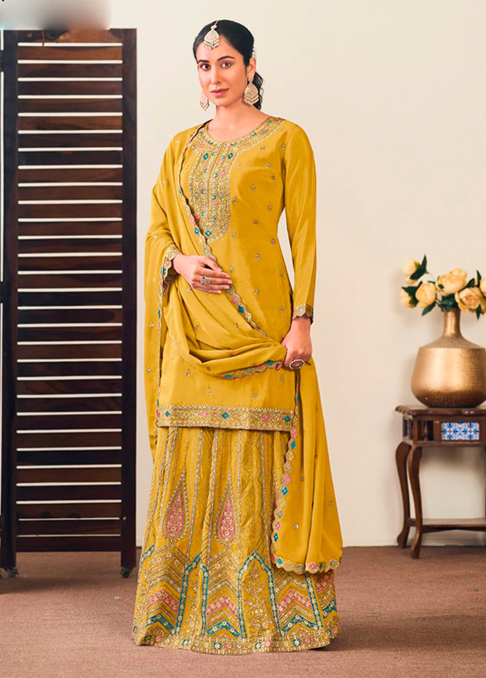 3 Pc Yellow Silk Suit Set