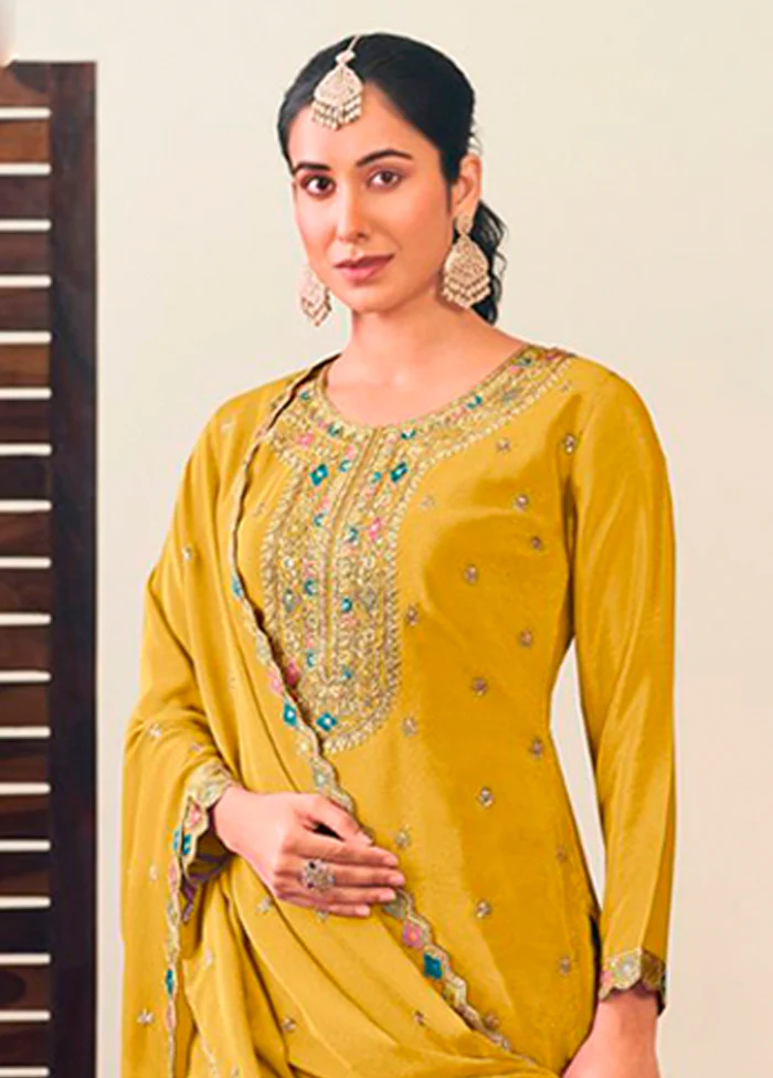 3 Pc Yellow Silk Suit Set - Image 2