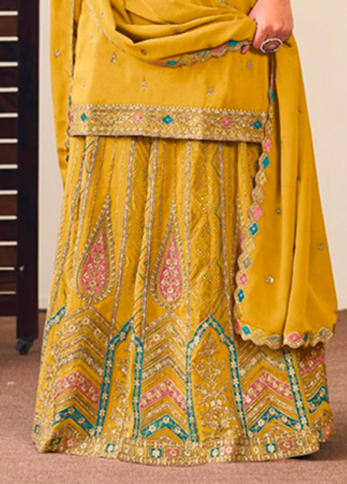 3 Pc Yellow Silk Suit Set - Image 3