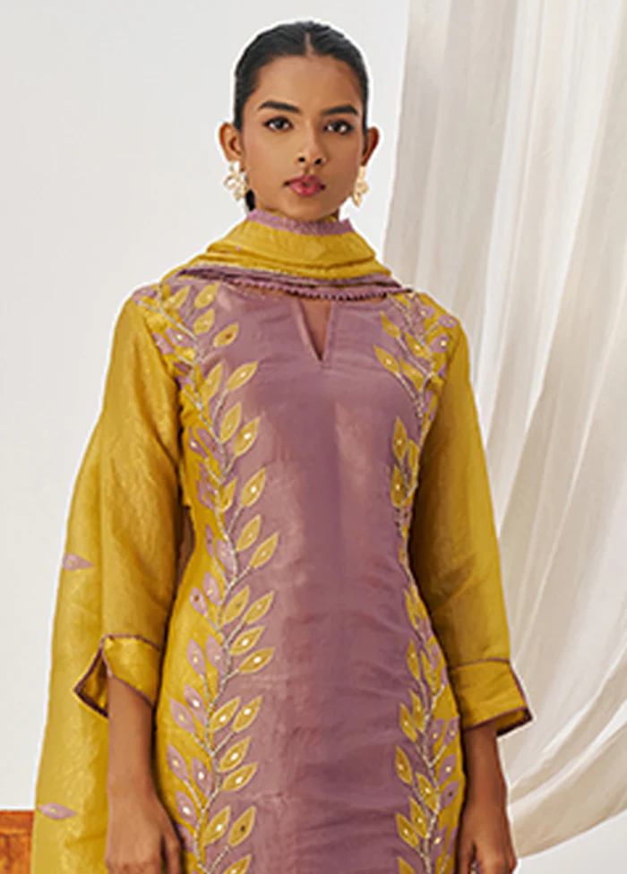 3 Pc Yellow Silk Suit Set - Image 2