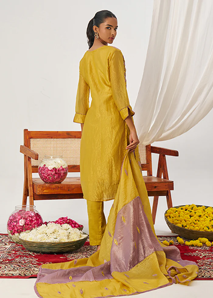 3 Pc Yellow Silk Suit Set - Image 3