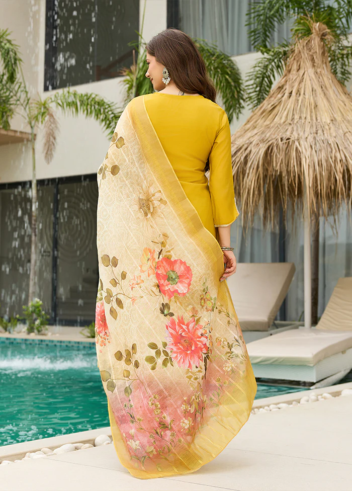 3 Pc Yellow Silk Suit Set - Image 3