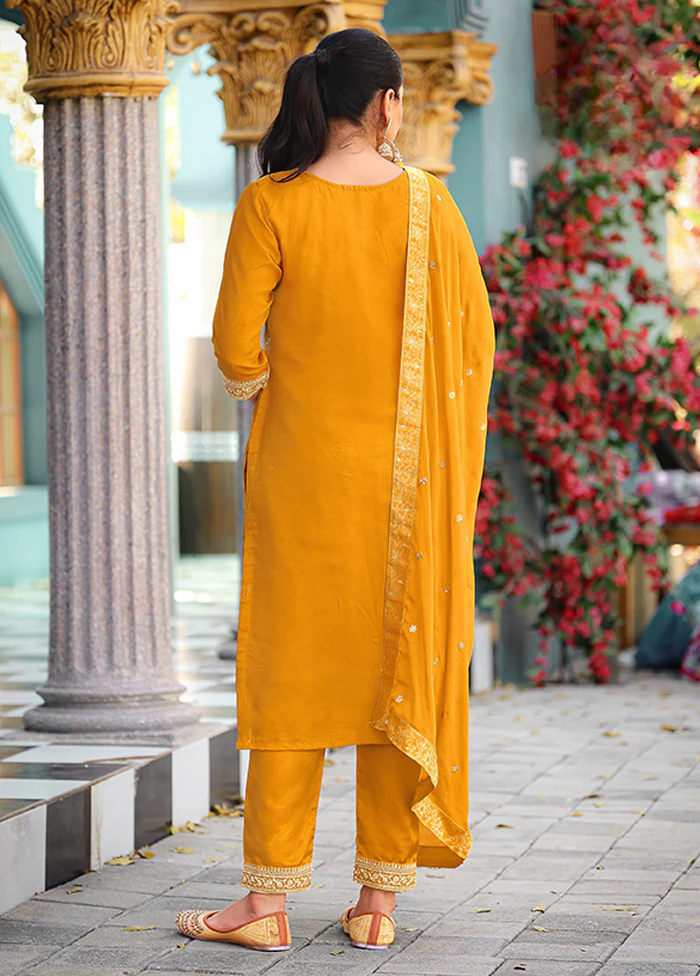 3 Pc Yellow Silk Suit Set - Image 3
