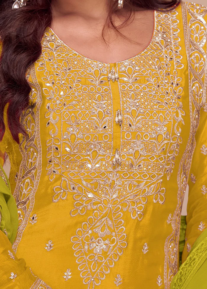 3 Pc Yellow Silk Suit Set - Image 3