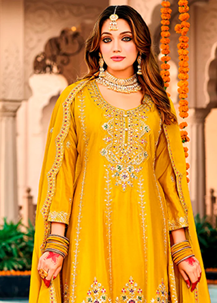 3 Pc Yellow Silk Suit Set - Image 2