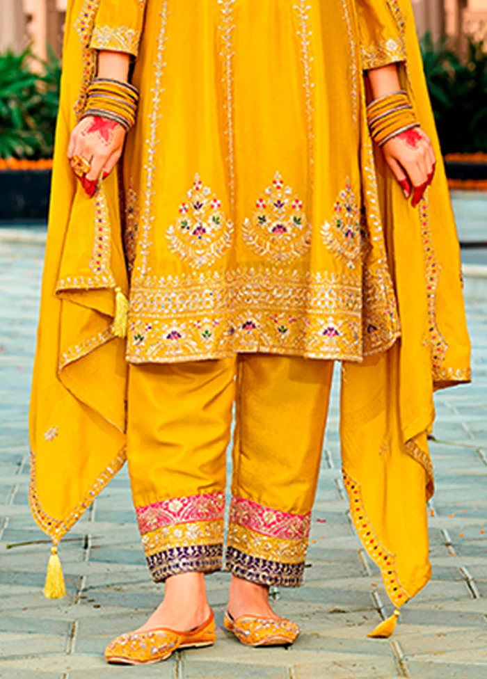 3 Pc Yellow Silk Suit Set - Image 3
