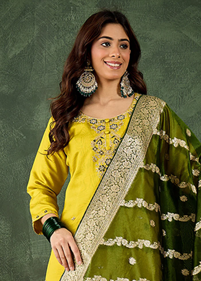3 Pc Yellow Silk Suit Set - Image 2
