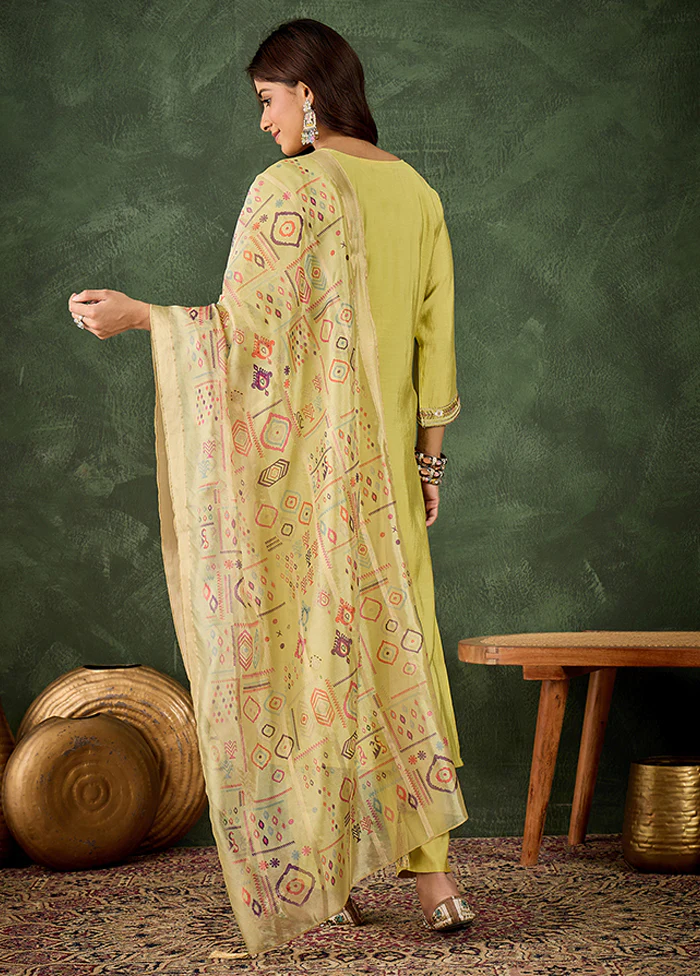 3 Pc Yellow Silk Suit Set - Image 3