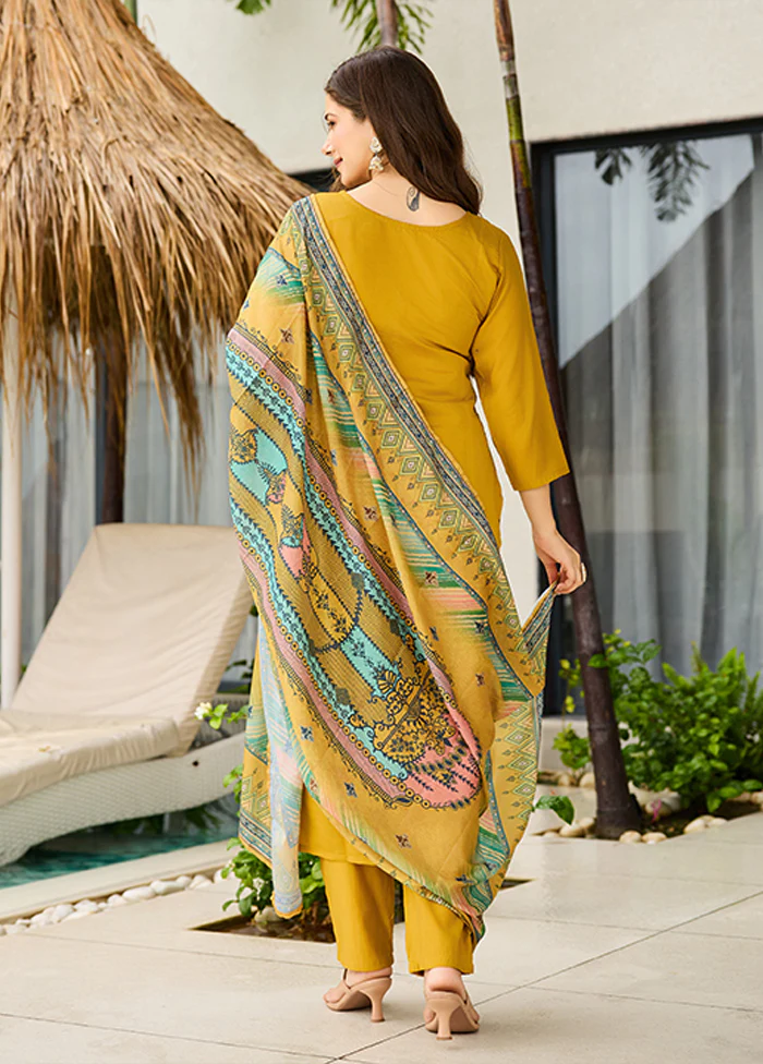 3 Pc Yellow Silk Suit Set - Image 3