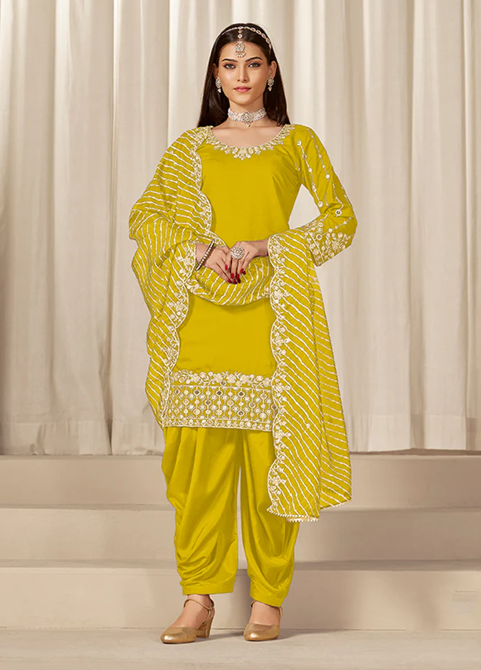3 Pc Yellow Silk Suit Set