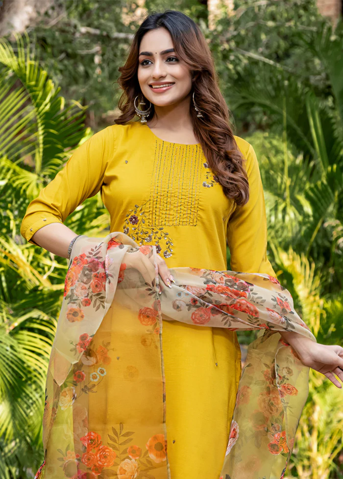 3 Pc Yellow Silk Suit Set - Image 3