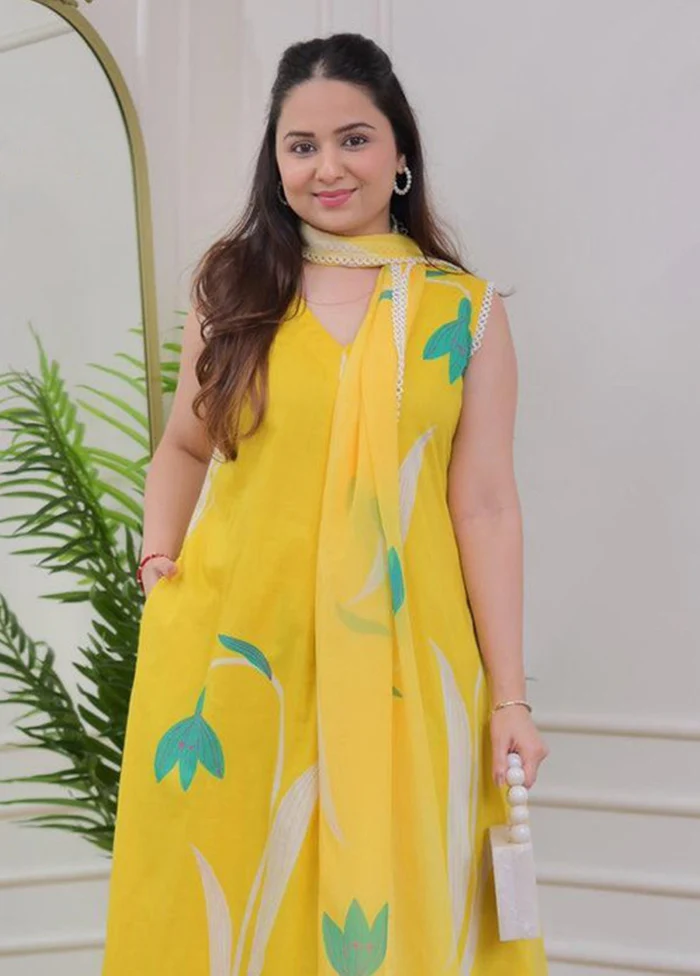 3 Pc Yellow Silk Suit Set - Image 2