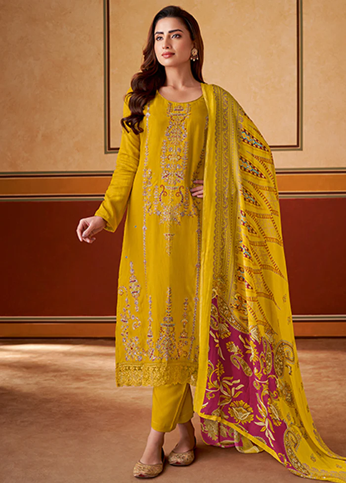 3 Pc Yellow Silk Suit Set