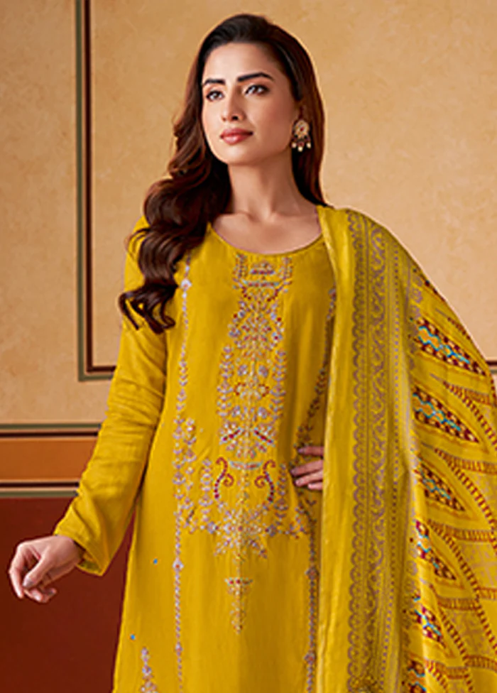 3 Pc Yellow Silk Suit Set - Image 2