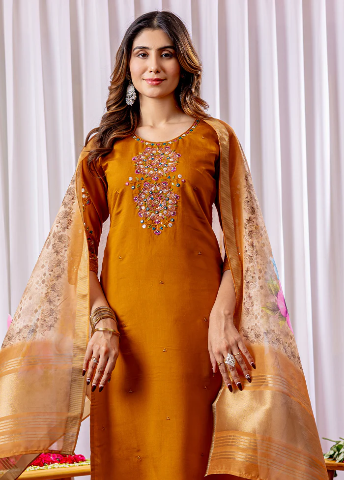 3 Pc Yellow Silk Suit Set - Image 3