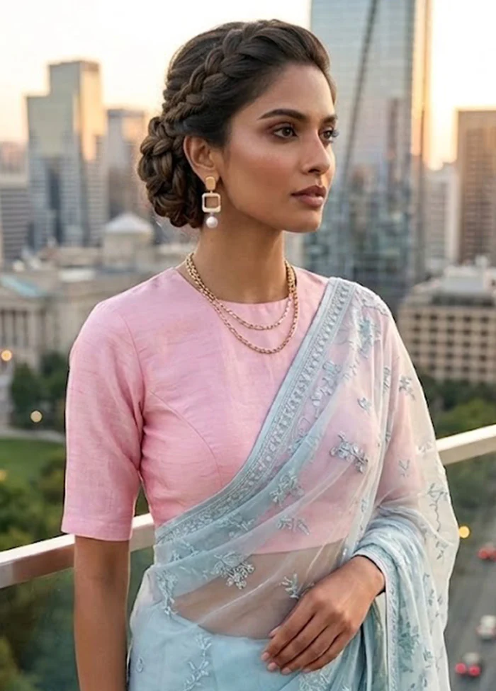 Baby Pink High Neck Designer Blouse