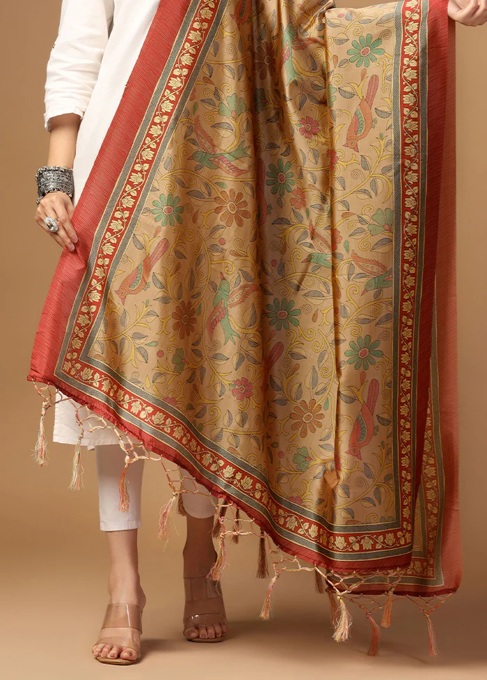 Beige Art Silk Dupatta - Image 3